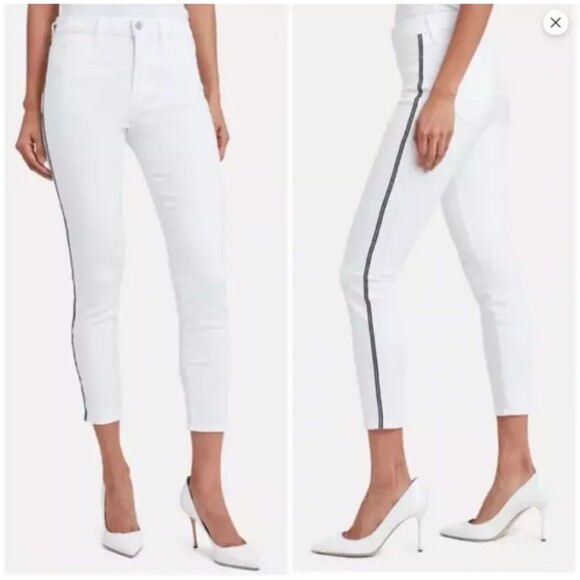 L'AGENCE Margot High Rise Skinny White Jeans Nautical Stripe Size 24 Fishermen - Picture 1 of 7